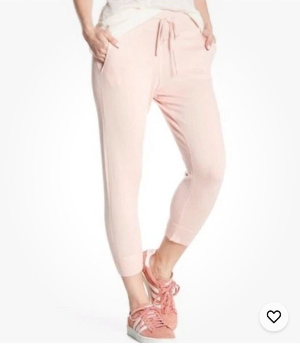 New Leimere Women's Knit white stripe Cropped Drawstring Jogger Pink Sz L